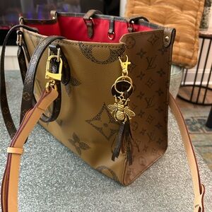 Brown Louis Upcycled Designer Tote Bag with Gold Accents